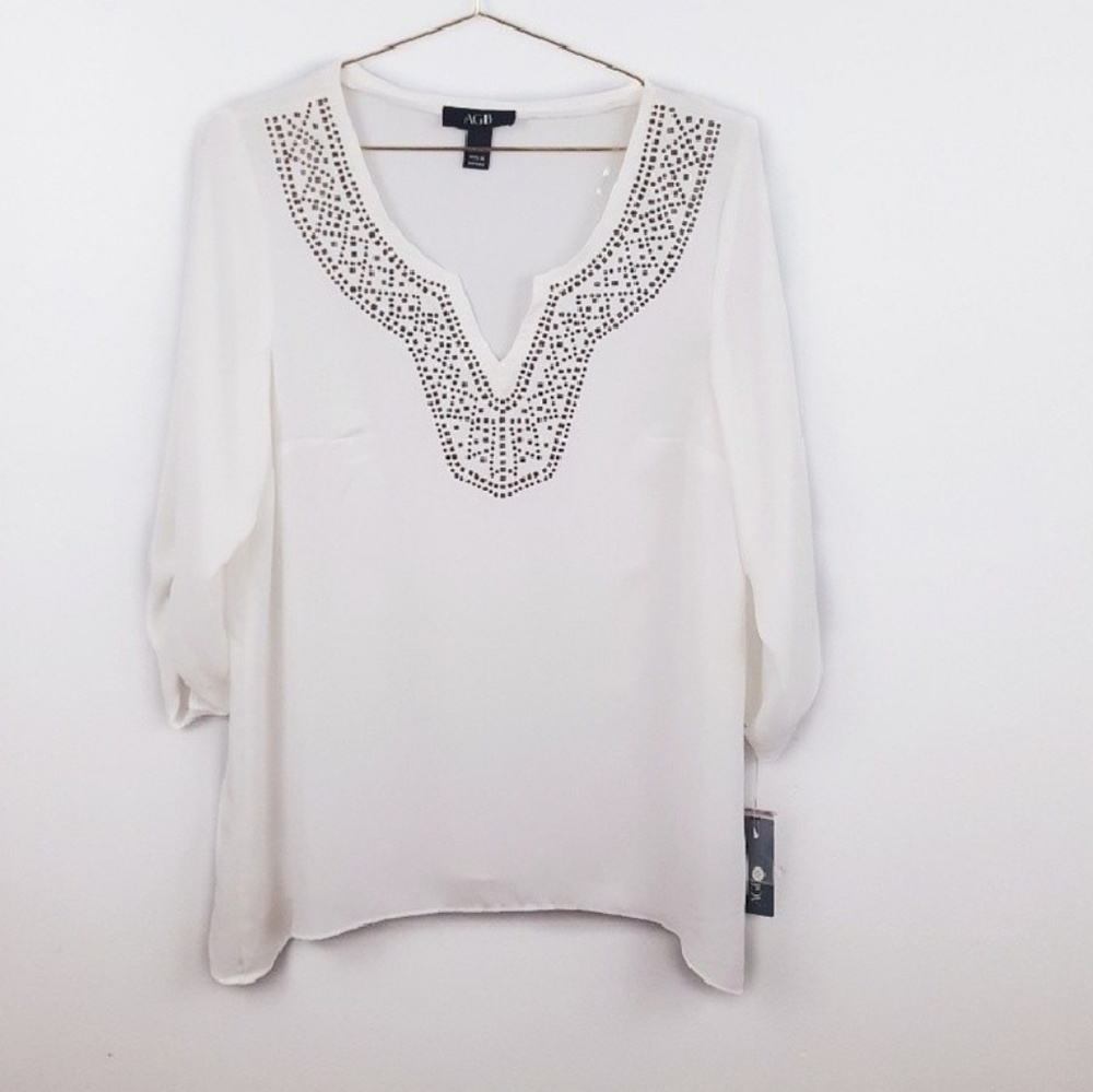 AGB White Shirt Beaded Neck Line